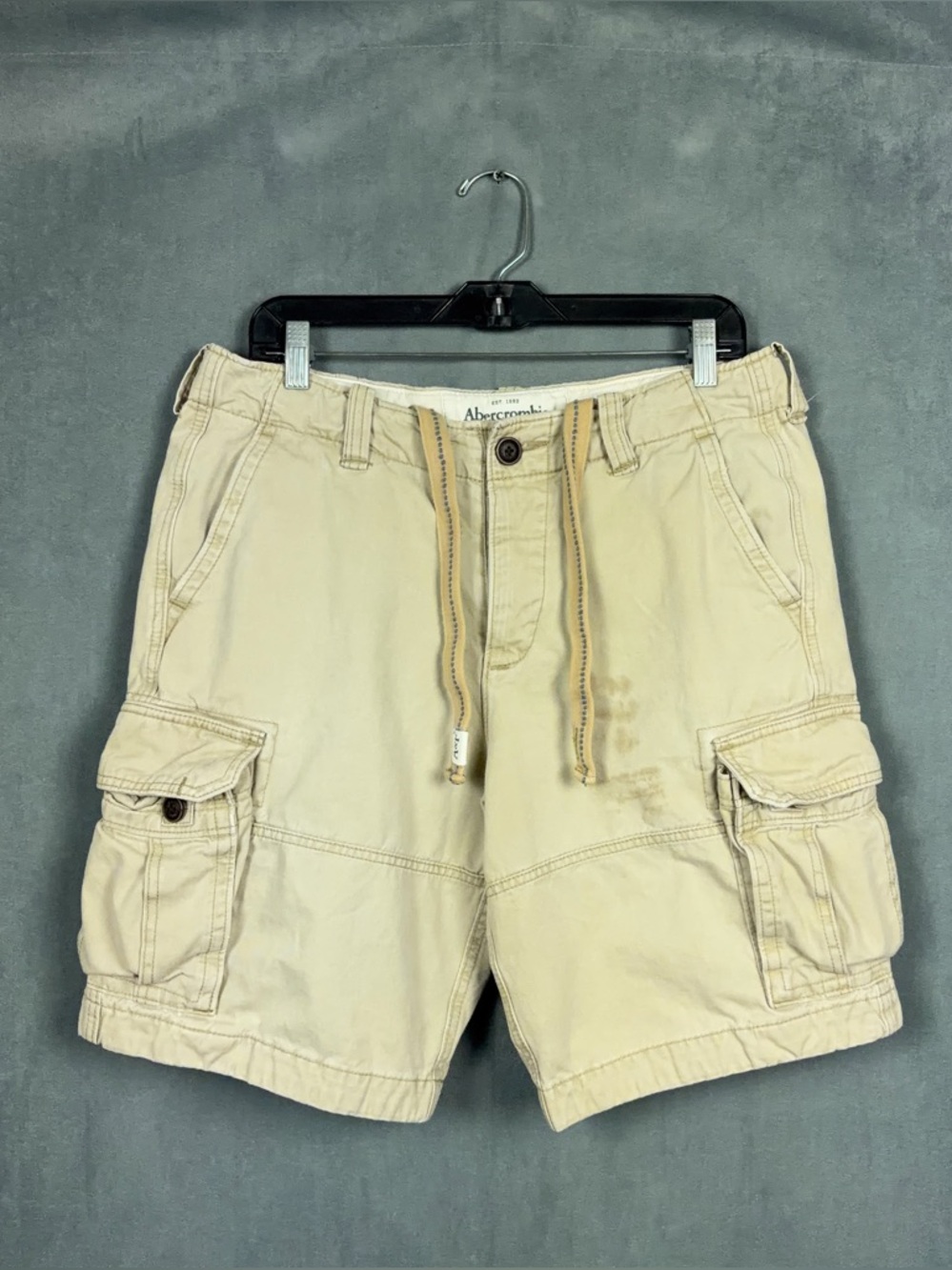 Y2K Abercrombie and Fitch Cargo Shorts Mens Size 33 Cream White Utility Distress
